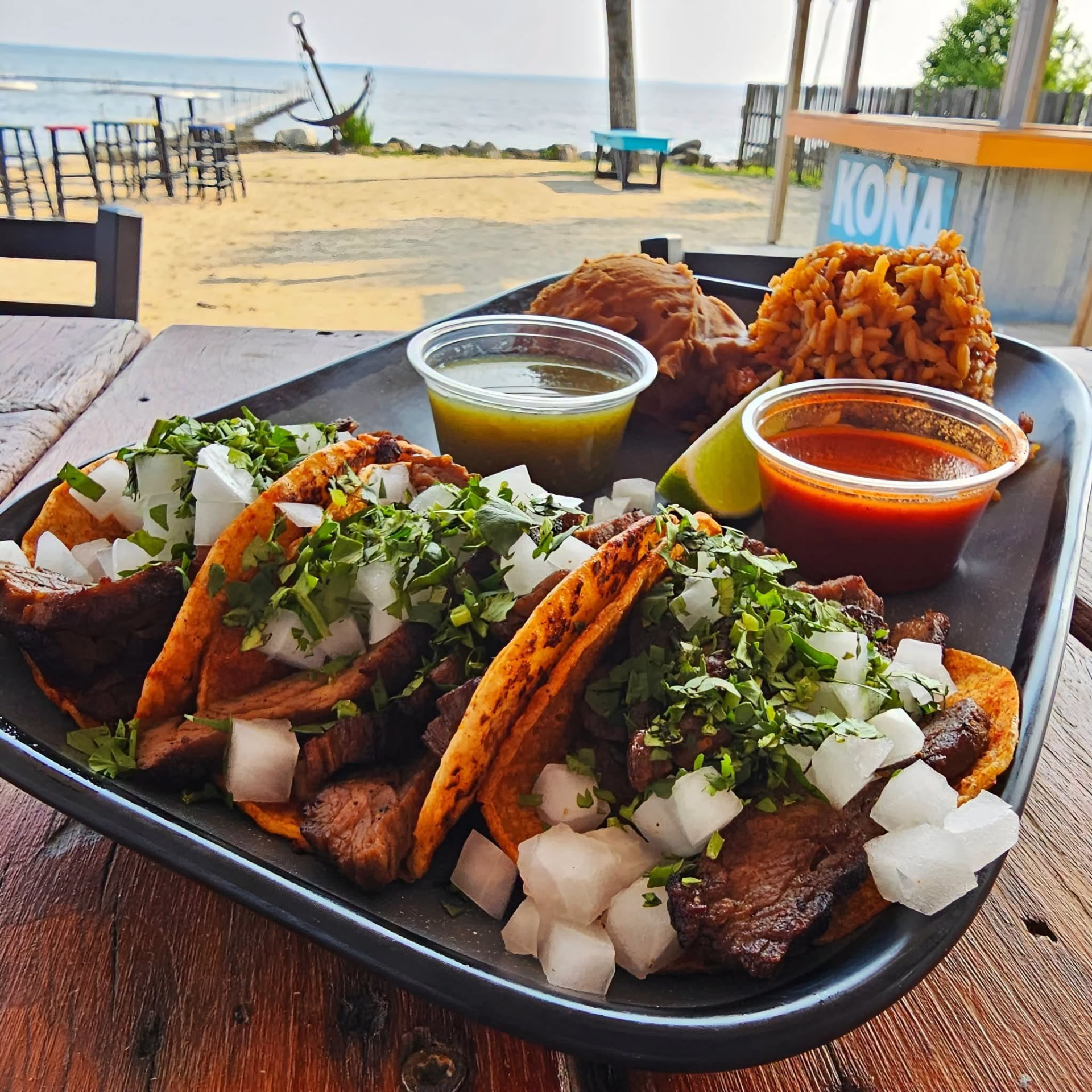 Tacos on the lakefront at Sunset Bar & Grill